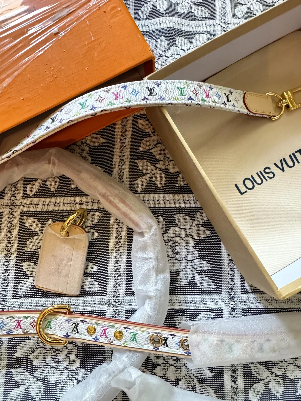 Louis Vuitton White Multicolor Monogram Adjustable Strap with Gold Hardware🌷💝